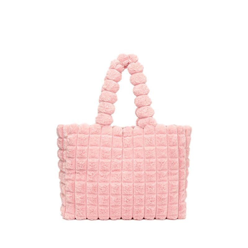 image-Plaid Handbags Winter Fashion High Capacity Shopping Plush Bag Korean Style Personalized Designer Luxury Tote Bags For Women
