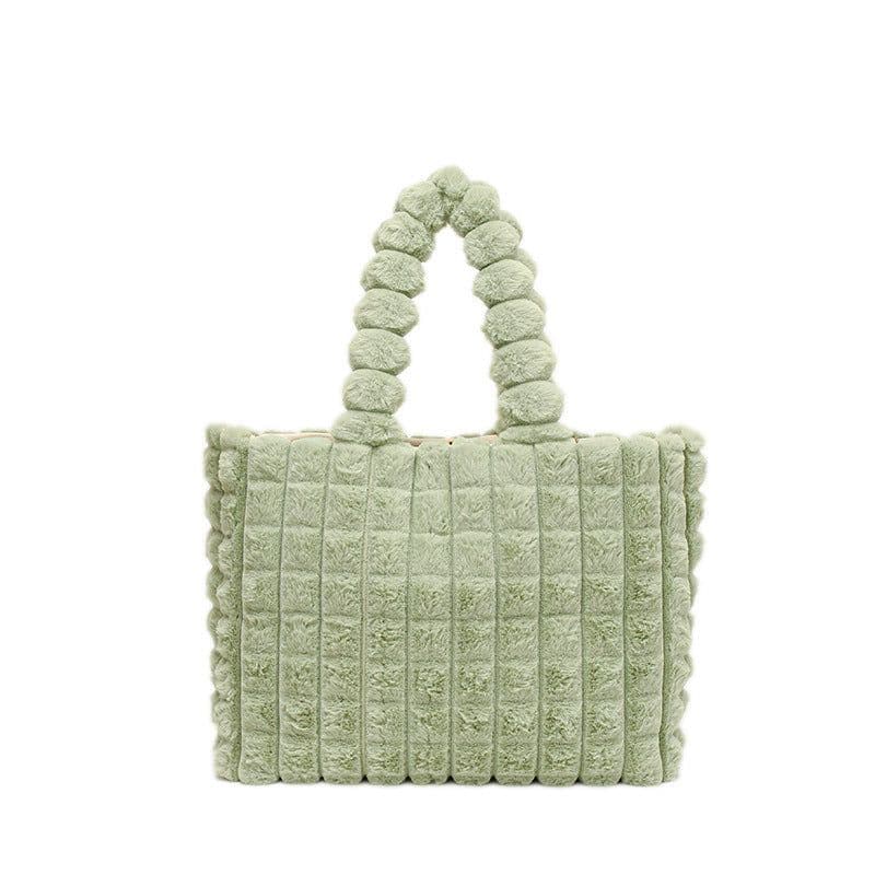 image-Plaid Handbags Winter Fashion High Capacity Shopping Plush Bag Korean Style Personalized Designer Luxury Tote Bags For Women