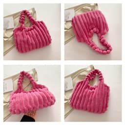 image-Striped Design Plush Bag Winter Fashion Shoulder Armpit Bags Large Capacity Furry Handbags Portable Cute Shopping Tote Bag