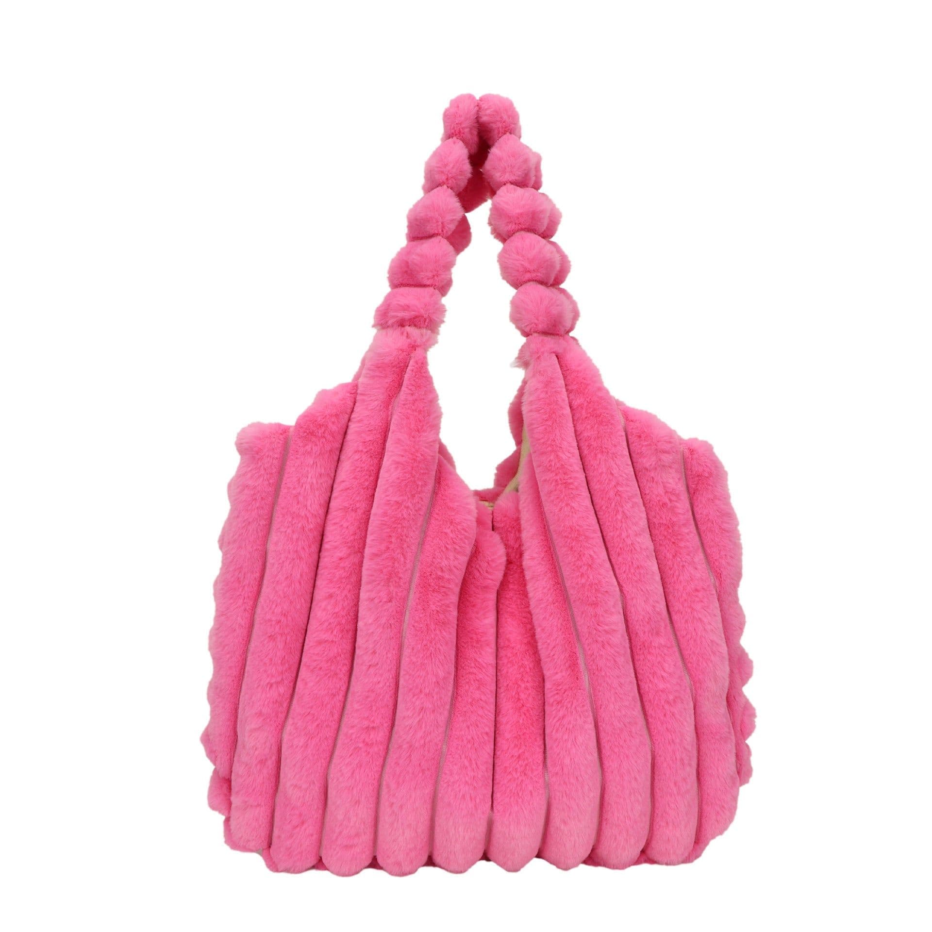 image-Striped Design Plush Bag Winter Fashion Shoulder Armpit Bags Large Capacity Furry Handbags Portable Cute Shopping Tote Bag