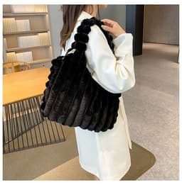 image-Striped Design Plush Bag Winter Fashion Shoulder Armpit Bags Large Capacity Furry Handbags Portable Cute Shopping Tote Bag