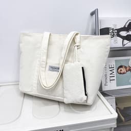 image-Large-capacity Corduroy Shoulder Bag With Small Woman Purses Composite Bag Solid Color Handbags For Women Winter And Spring