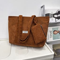 image-Large-capacity Corduroy Shoulder Bag With Small Woman Purses Composite Bag Solid Color Handbags For Women Winter And Spring