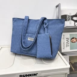 image-Large-capacity Corduroy Shoulder Bag With Small Woman Purses Composite Bag Solid Color Handbags For Women Winter And Spring