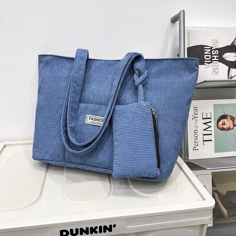 image-Large-capacity Corduroy Shoulder Bag With Small Woman Purses Composite Bag Solid Color Handbags For Women Winter And Spring