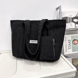 image-Large-capacity Corduroy Shoulder Bag With Small Woman Purses Composite Bag Solid Color Handbags For Women Winter And Spring