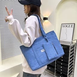 image-Large-capacity Corduroy Shoulder Bag With Small Woman Purses Composite Bag Solid Color Handbags For Women Winter And Spring