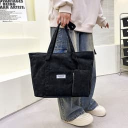 image-Large-capacity Corduroy Shoulder Bag With Small Woman Purses Composite Bag Solid Color Handbags For Women Winter And Spring