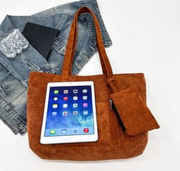 image-Large-capacity Corduroy Shoulder Bag With Small Woman Purses Composite Bag Solid Color Handbags For Women Winter And Spring