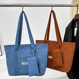 image-Large-capacity Corduroy Shoulder Bag With Small Woman Purses Composite Bag Solid Color Handbags For Women Winter And Spring