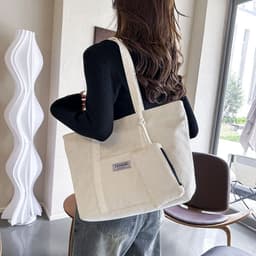 image-Large-capacity Corduroy Shoulder Bag With Small Woman Purses Composite Bag Solid Color Handbags For Women Winter And Spring