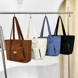 image-Large-capacity Corduroy Shoulder Bag With Small Woman Purses Composite Bag Solid Color Handbags For Women Winter And Spring