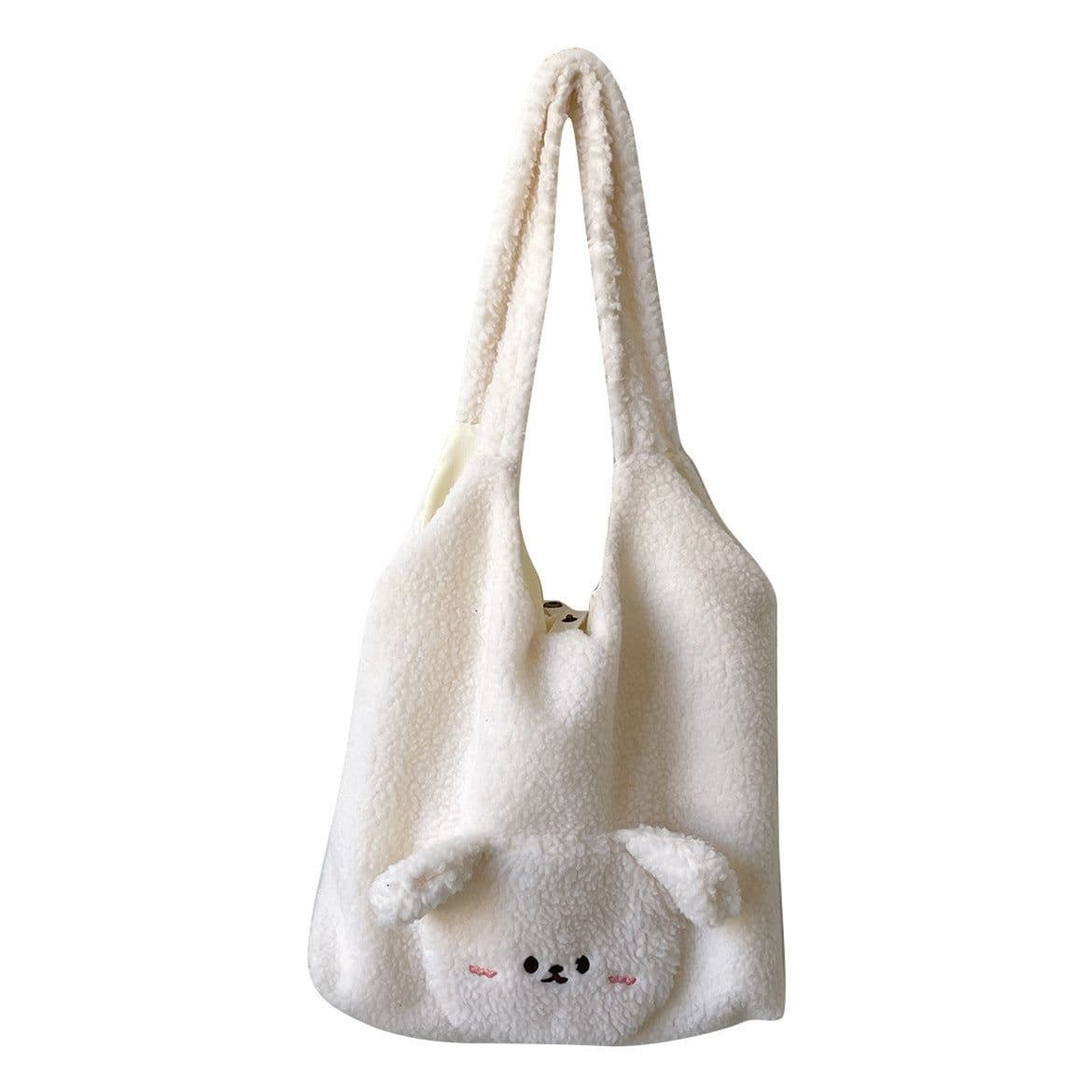image-Personalized Bag For Women 3D Cartoon Bear Lamb Wool Shoulder Bag Winter High Capacity Daily Shopping Bags Girls College Style Handbags