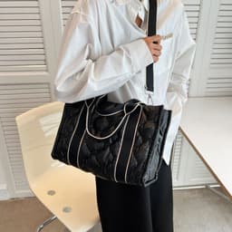image-Rhombus Sewing Tote Bag Winter Designer Luxury Down Shoulder Bag High Capacity Commuting Personalized Handbags For Women