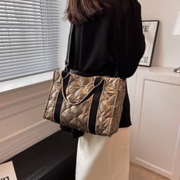 image-Rhombus Sewing Tote Bag Winter Designer Luxury Down Shoulder Bag High Capacity Commuting Personalized Handbags For Women