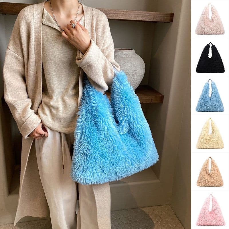 image-New Autumn And Ainter Plush Handbags Large-capacity Shoulder Armpit Bag Cute Fashion Luxury Designer Tote Bags For Women Trend