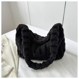 image-Large-capacity Striped Plush Bag Winter New Fashion Portable Tote Shoulder Bags Shopping Furry Handbags For Women