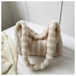 image-Large-capacity Striped Plush Bag Winter New Fashion Portable Tote Shoulder Bags Shopping Furry Handbags For Women