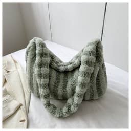 image-Large-capacity Striped Plush Bag Winter New Fashion Portable Tote Shoulder Bags Shopping Furry Handbags For Women