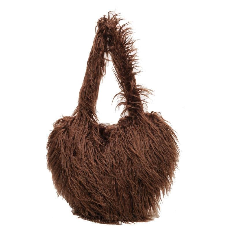 image-Plush Armpit Shoulder Bags Winter Large Capacity Personalized Heart Bag Women's Luxury Handbags High Quality Valentine's Day Gift