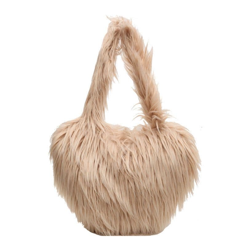 image-Plush Armpit Shoulder Bags Winter Large Capacity Personalized Heart Bag Women's Luxury Handbags High Quality Valentine's Day Gift