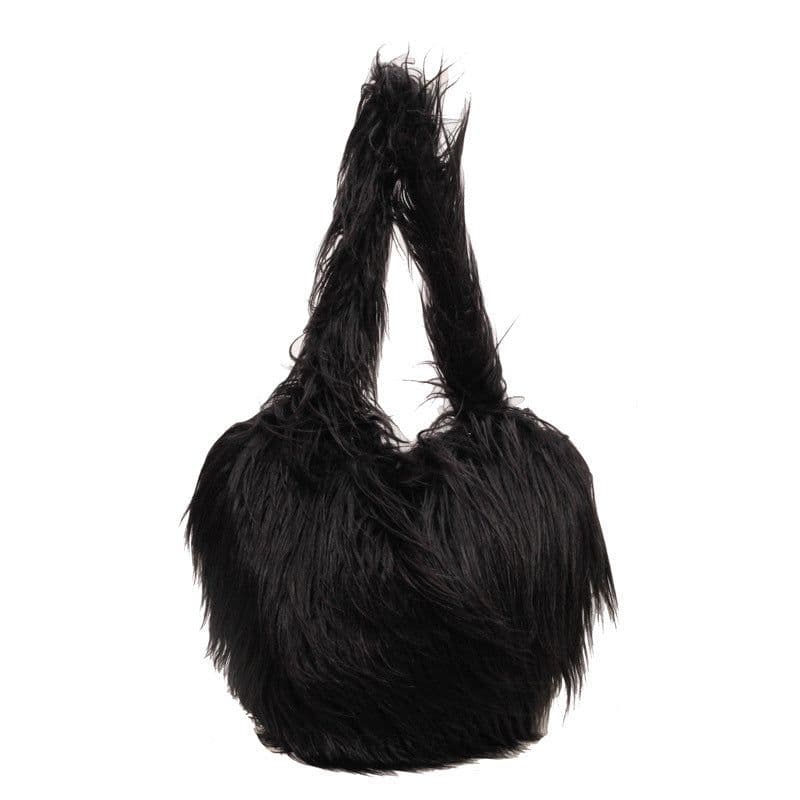 image-Plush Armpit Shoulder Bags Winter Large Capacity Personalized Heart Bag Women's Luxury Handbags High Quality Valentine's Day Gift
