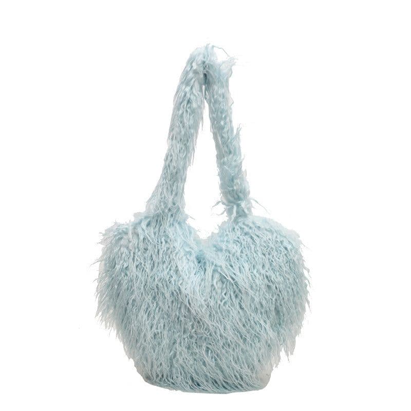 image-Plush Armpit Shoulder Bags Winter Large Capacity Personalized Heart Bag Women's Luxury Handbags High Quality Valentine's Day Gift