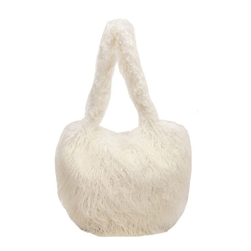 image-Plush Armpit Shoulder Bags Winter Large Capacity Personalized Heart Bag Women's Luxury Handbags High Quality Valentine's Day Gift