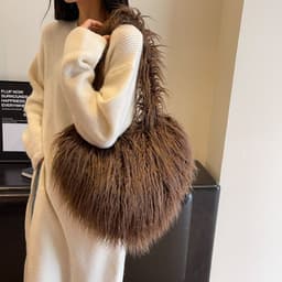 image-Plush Armpit Shoulder Bags Winter Large Capacity Personalized Heart Bag Women's Luxury Handbags High Quality Valentine's Day Gift