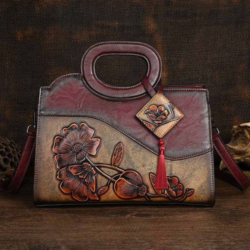 image-Retro Portable Crossbody Embossing Brush-off Craft Women's Bag Ethnic Style