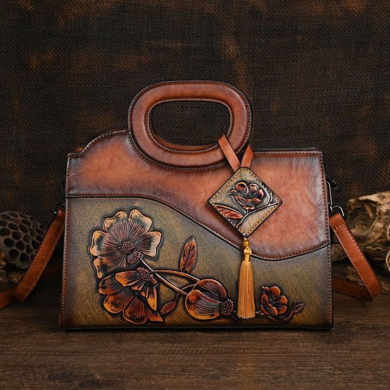 image-Retro Portable Crossbody Embossing Brush-off Craft Women's Bag Ethnic Style