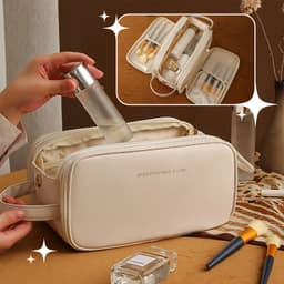 image-Three-layer Double Zipper U-shaped Design Cosmetic Bag Fashion High Capacity Make Up Bags Portable Pu Leather Storage Bag For Skin Care Products