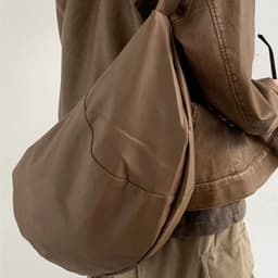 image-Retro Coffee Color Crossbody Male And Female College Style Versatile One Shoulder Dumpling Backpack