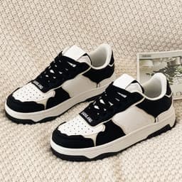 image-Black And White Color Contrast Panda Shoes China-Chic Thick Soled Lovers Sneakers