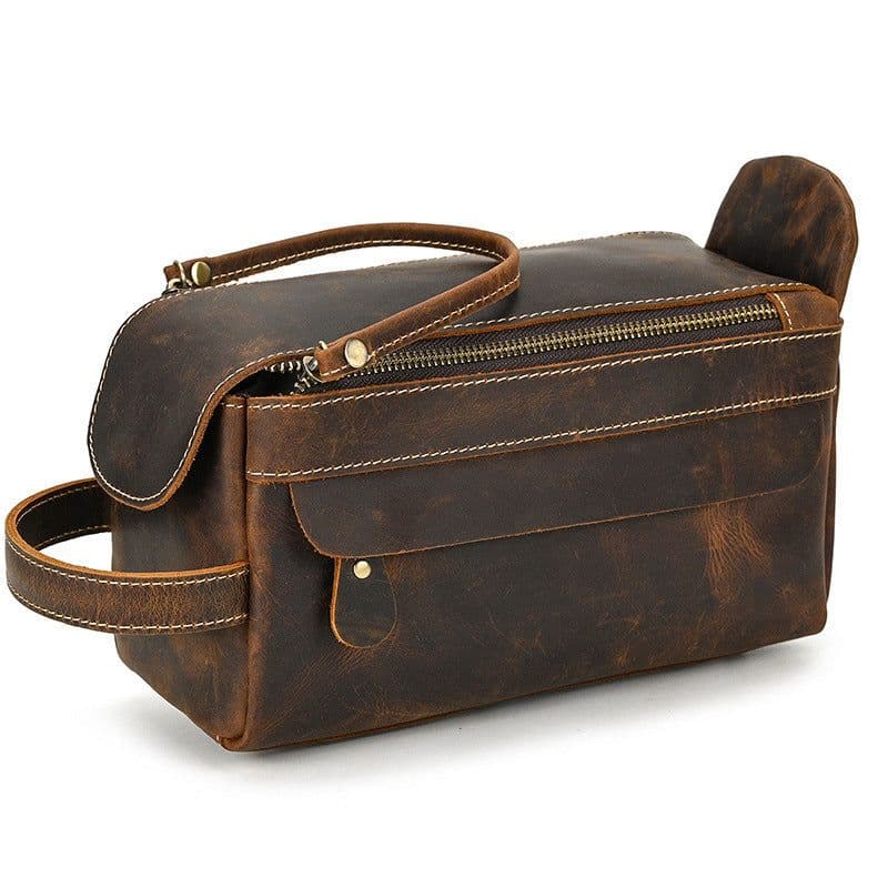 image-Crazy Horse Skin Wash Bag Leather Large Capacity Handbag