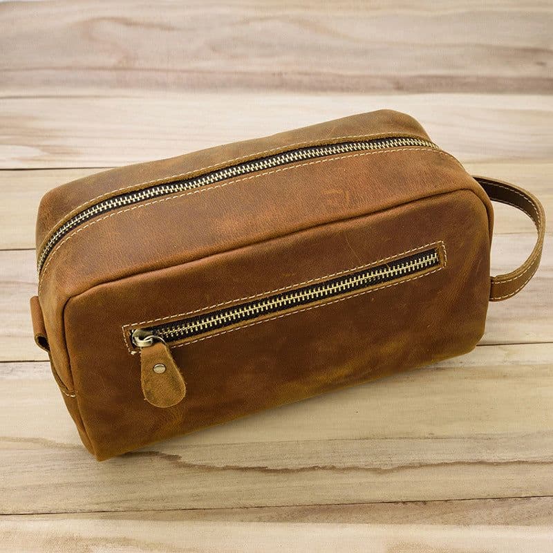 image-Crazy Horse Skin Wash Bag Leather Large Capacity Handbag