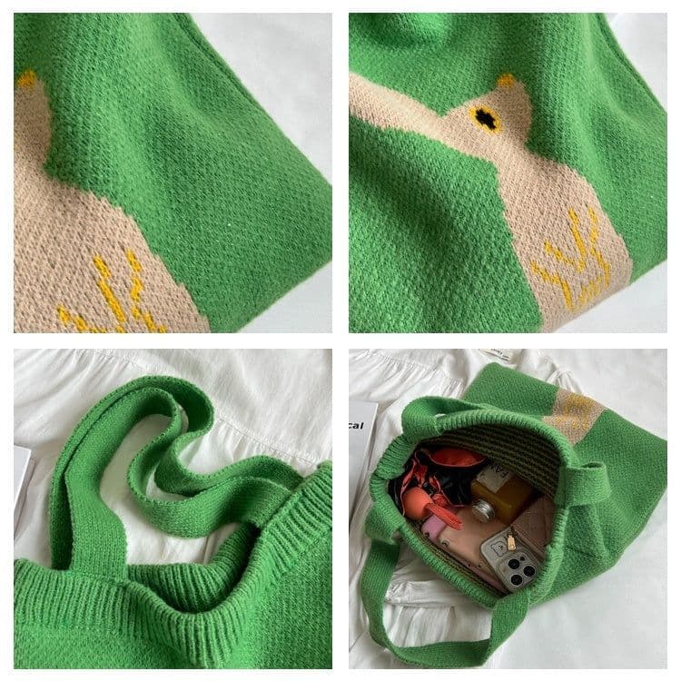 image-New Wool Bag Women's Large Capacity Knitted Handbag Cute Rabbit Commuter Shoulder Bag