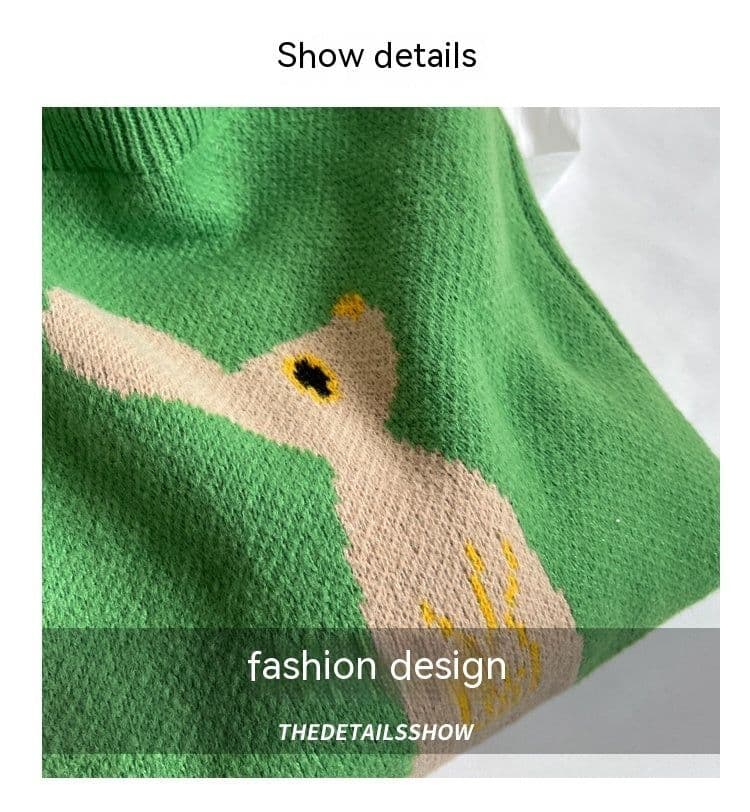 image-New Wool Bag Women's Large Capacity Knitted Handbag Cute Rabbit Commuter Shoulder Bag