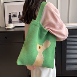 image-New Wool Bag Women's Large Capacity Knitted Handbag Cute Rabbit Commuter Shoulder Bag