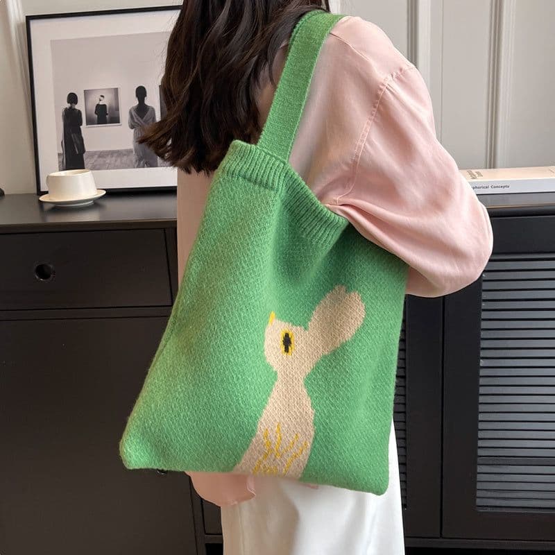 image-New Wool Bag Women's Large Capacity Knitted Handbag Cute Rabbit Commuter Shoulder Bag