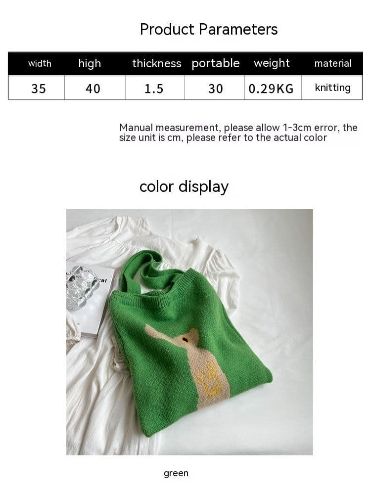 image-New Wool Bag Women's Large Capacity Knitted Handbag Cute Rabbit Commuter Shoulder Bag