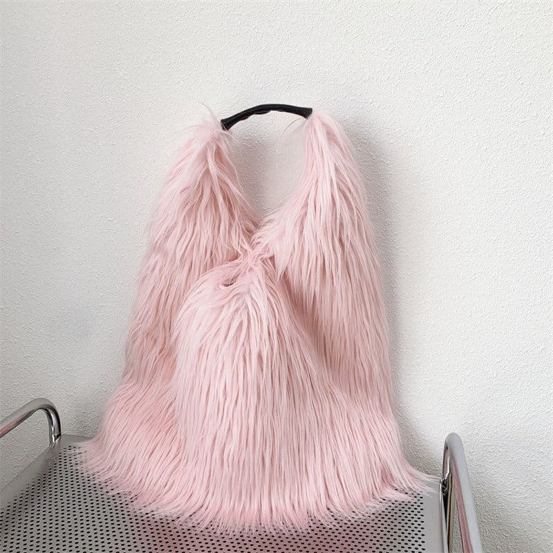 image-Water Wool One-shoulder Tote Plush Bag