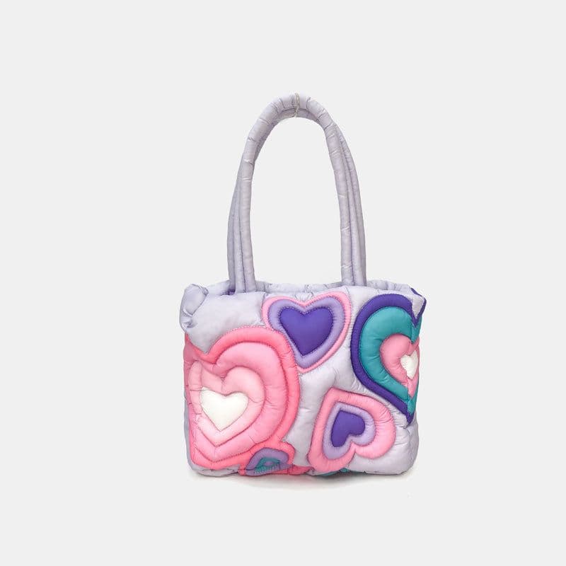 image-Down For Women Large Capacity Large Bag Heart Printing Fluffy
