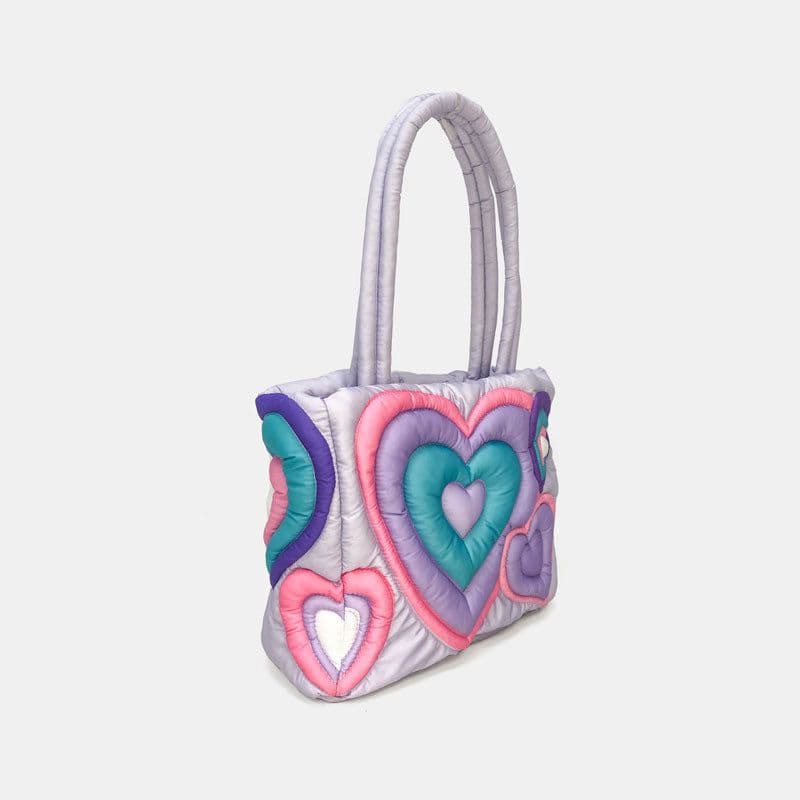 image-Down For Women Large Capacity Large Bag Heart Printing Fluffy