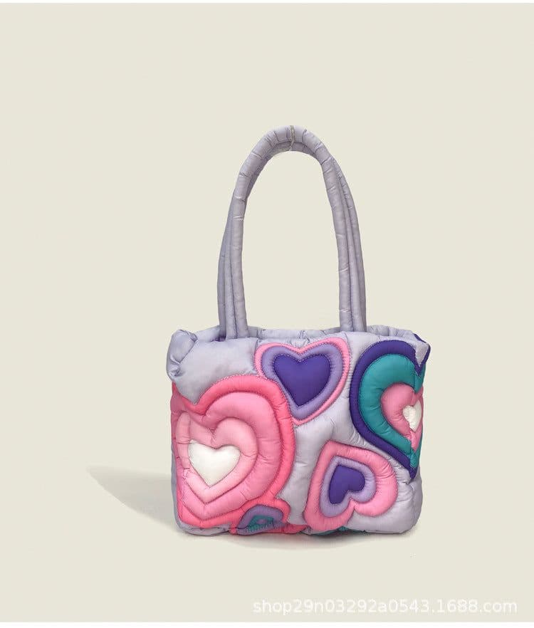 image-Down For Women Large Capacity Large Bag Heart Printing Fluffy