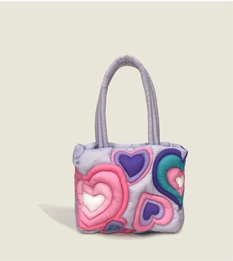 image-Down For Women Large Capacity Large Bag Heart Printing Fluffy