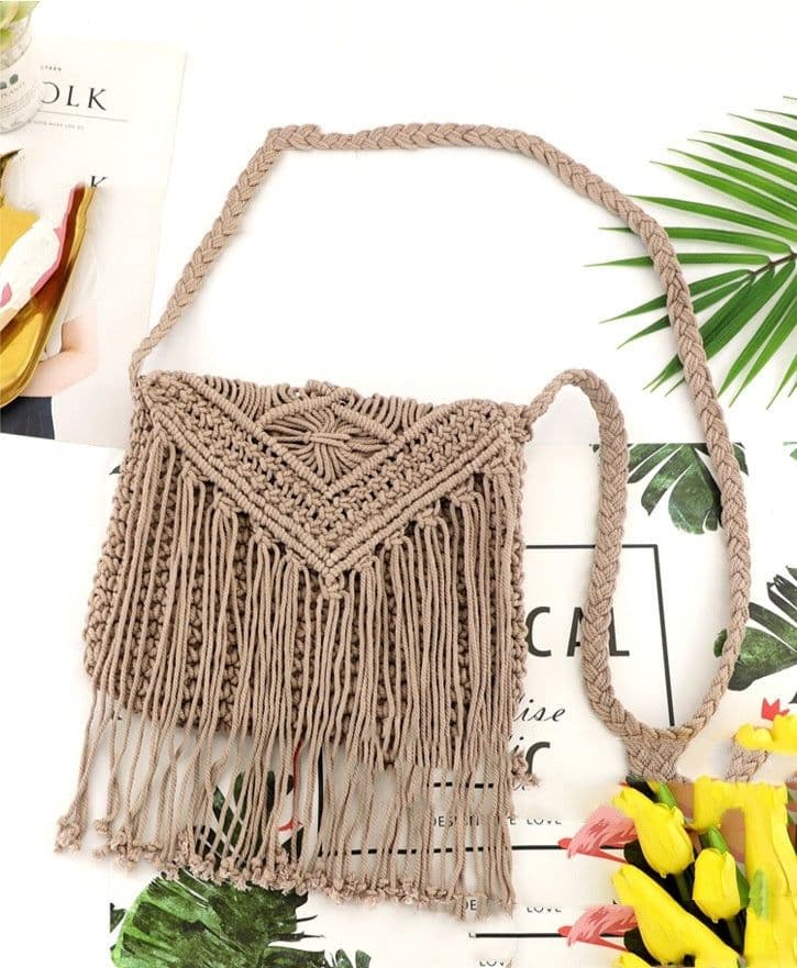 image-Hand-tied Cotton Tassel Flip Straw One Shoulder Crossbody Woven Bag