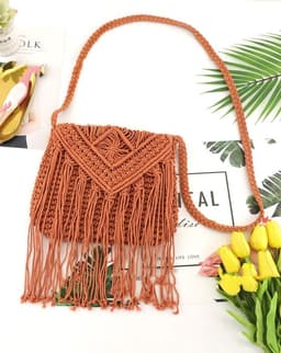 image-Hand-tied Cotton Tassel Flip Straw One Shoulder Crossbody Woven Bag