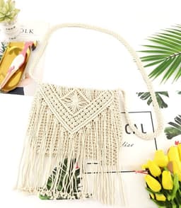 image-Hand-tied Cotton Tassel Flip Straw One Shoulder Crossbody Woven Bag