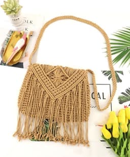 image-Hand-tied Cotton Tassel Flip Straw One Shoulder Crossbody Woven Bag